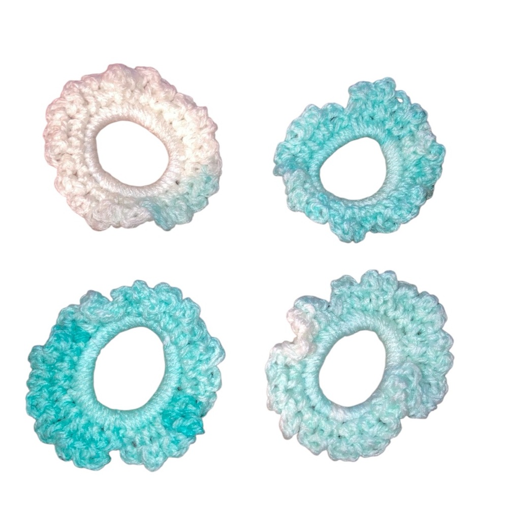 Crochet Hair Scrunchies Set in White and Blue